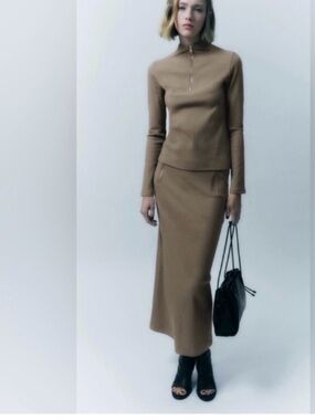 Zara Ribbed skirt in taupe Brown